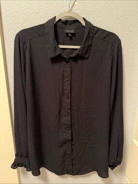 Who What Wear Black Long Sleeve Button Front Blouse